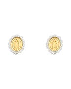 14K Two-Tone Gold 2T Oval Guadlupe Earrings with Silicone Back (ST-0783)