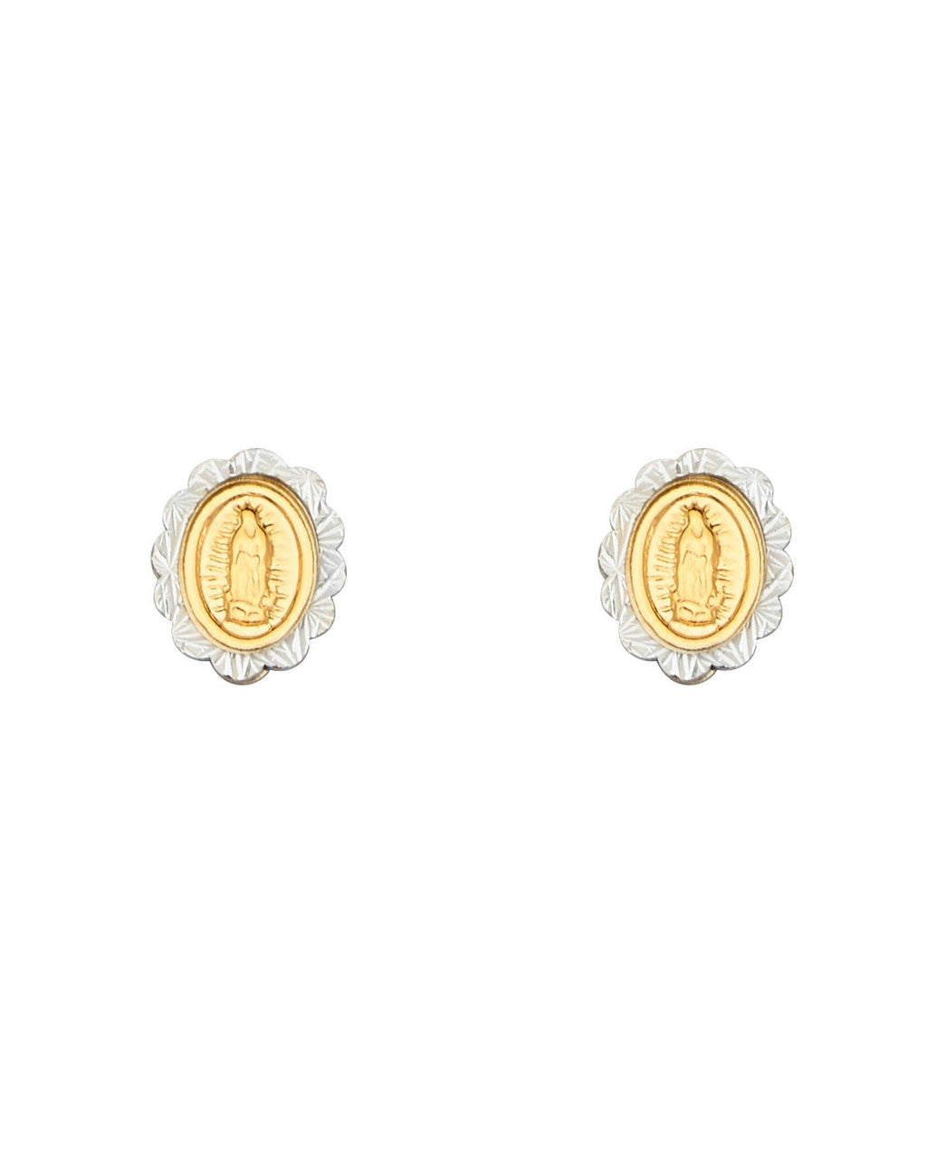 14K Two-Tone Gold 2T Oval Guadlupe Earrings with Silicone Back (ST-0783)