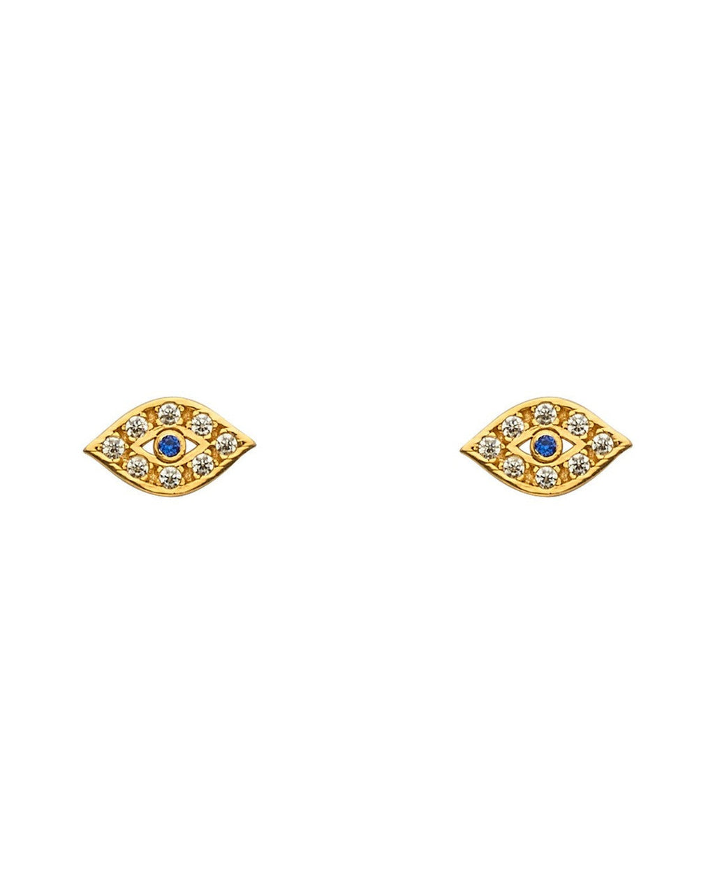 14K Yellow Gold CZ Evil Eye Earrings with Screw Back (ST-0796)