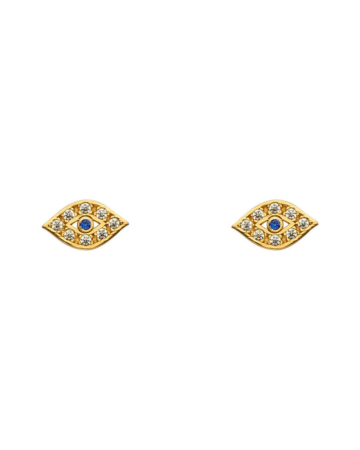 14K Yellow Gold CZ Evil Eye Earrings with Screw Back (ST-0796)