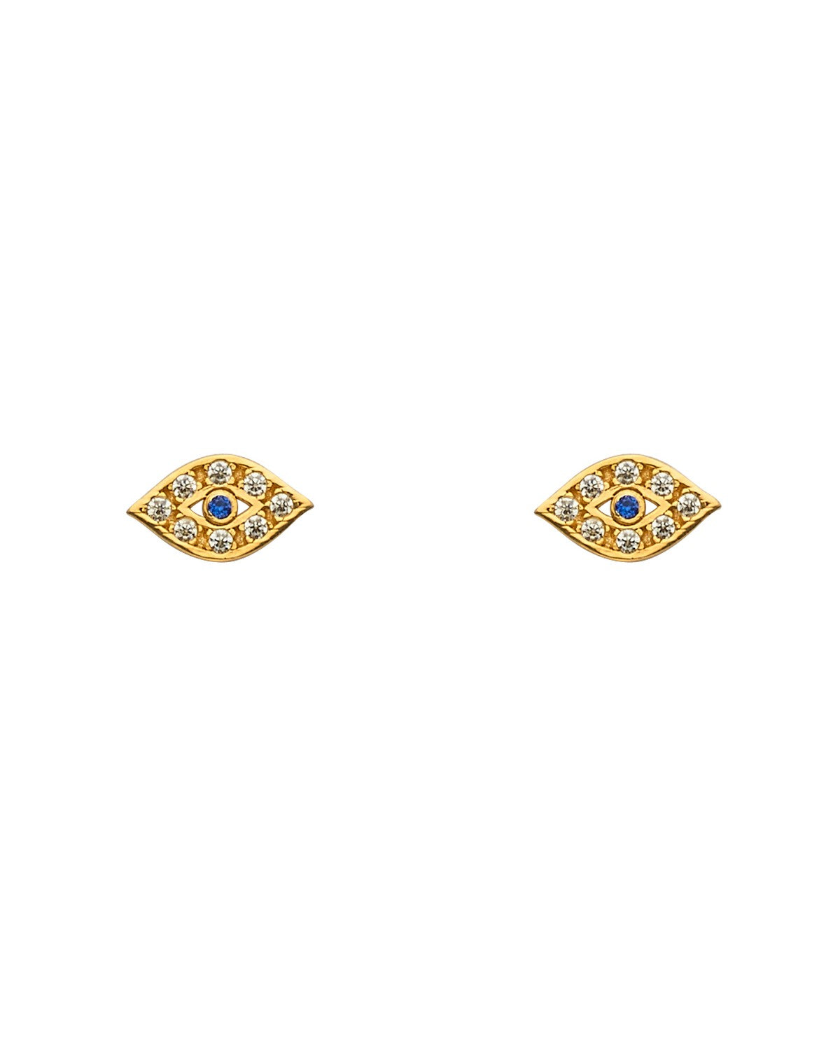 14K Yellow Gold CZ Evil Eye Earrings with Screw Back (ST-0796)