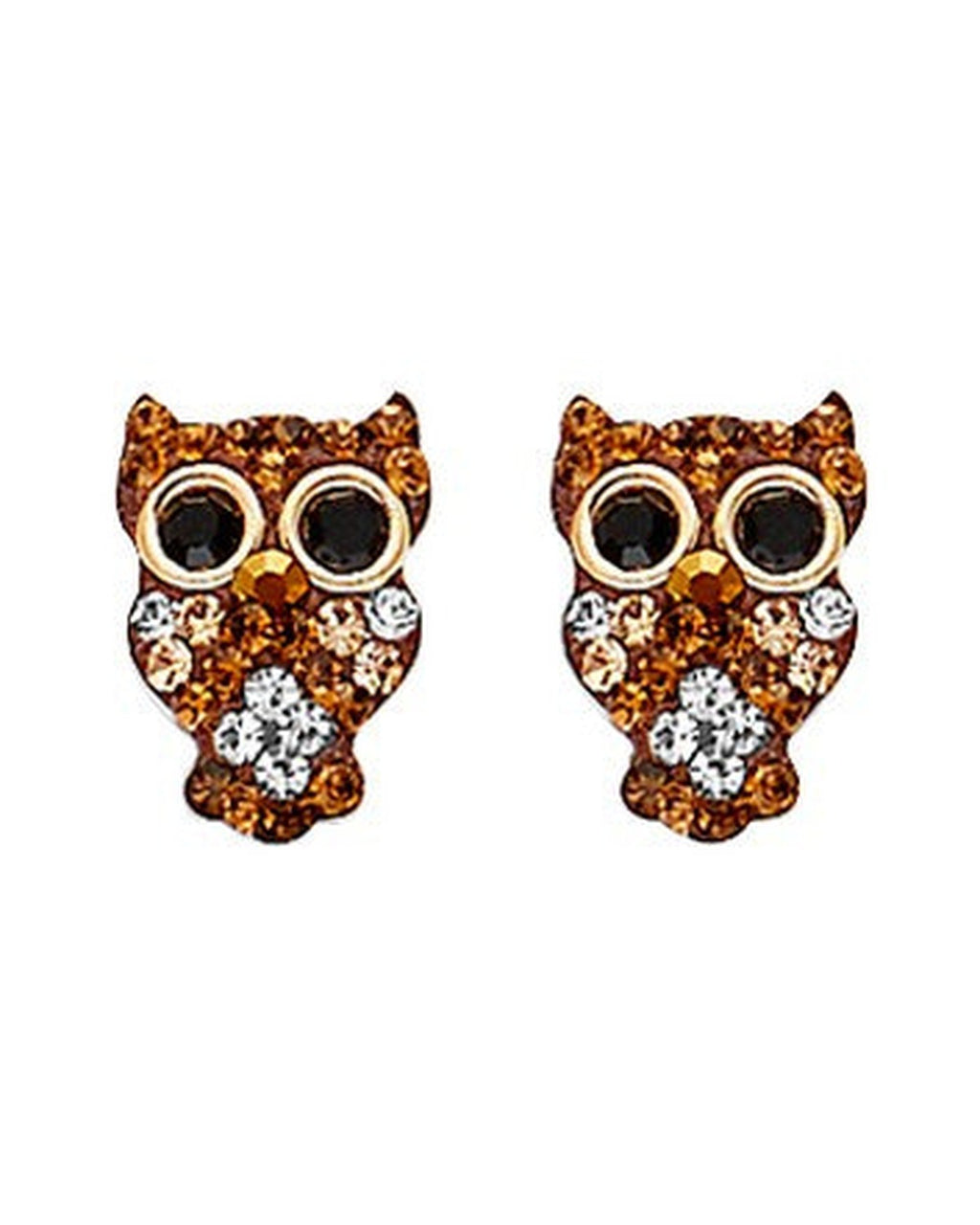 14K Yellow Gold CZ Owl Earrings with Screw Back (ST-0800)