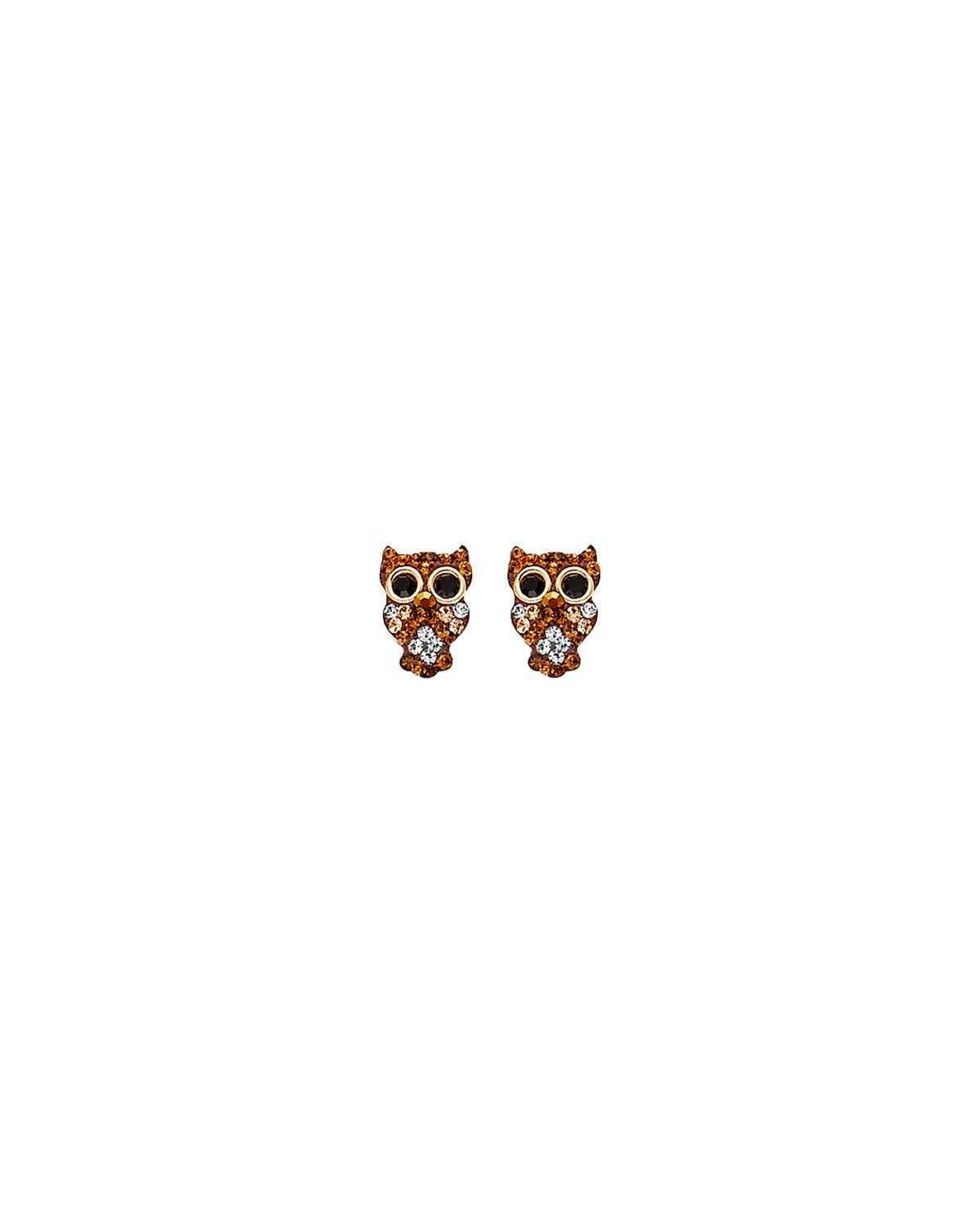 14K Yellow Gold CZ Owl Earrings with Screw Back (ST-0800)