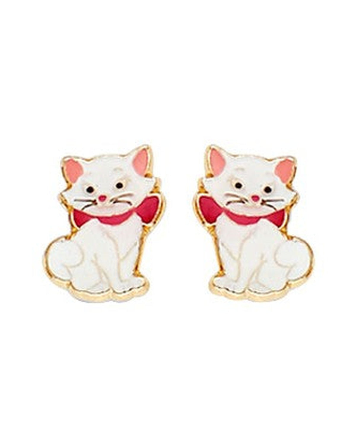 14K Yellow Gold Enamel Cat Earrings with Screw Back (ST-0805)