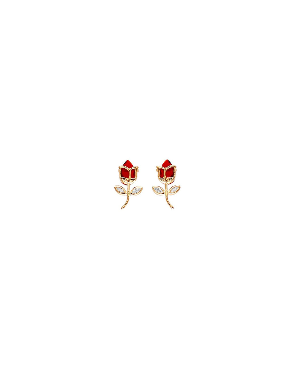 14K Yellow Gold CZ Red Tulip Earrings with Screw Back (ST-0810)