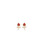 14K Yellow Gold CZ Red Tulip Earrings with Screw Back (ST-0810)