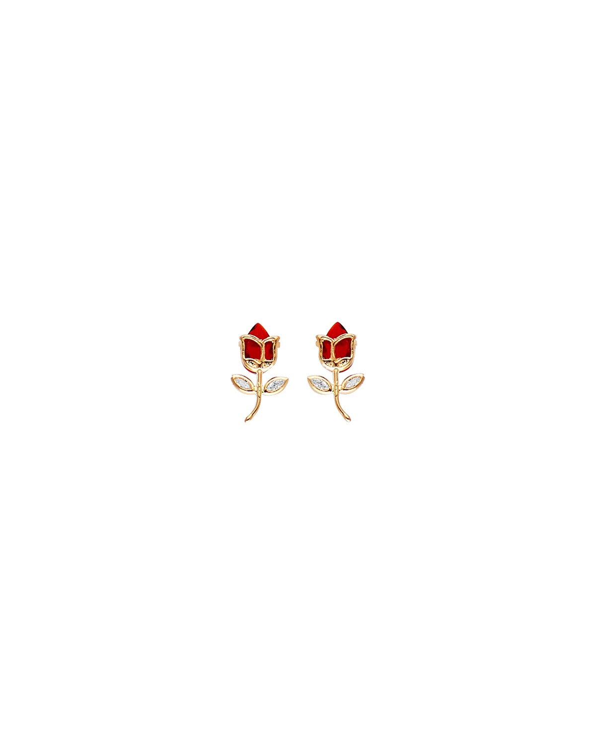 14K Yellow Gold CZ Red Tulip Earrings with Screw Back (ST-0810)
