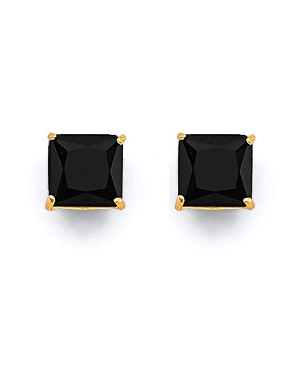 14K Yellow Gold Square 5mm Black CZ Stud Earrings with Screw Back (ST-0821)