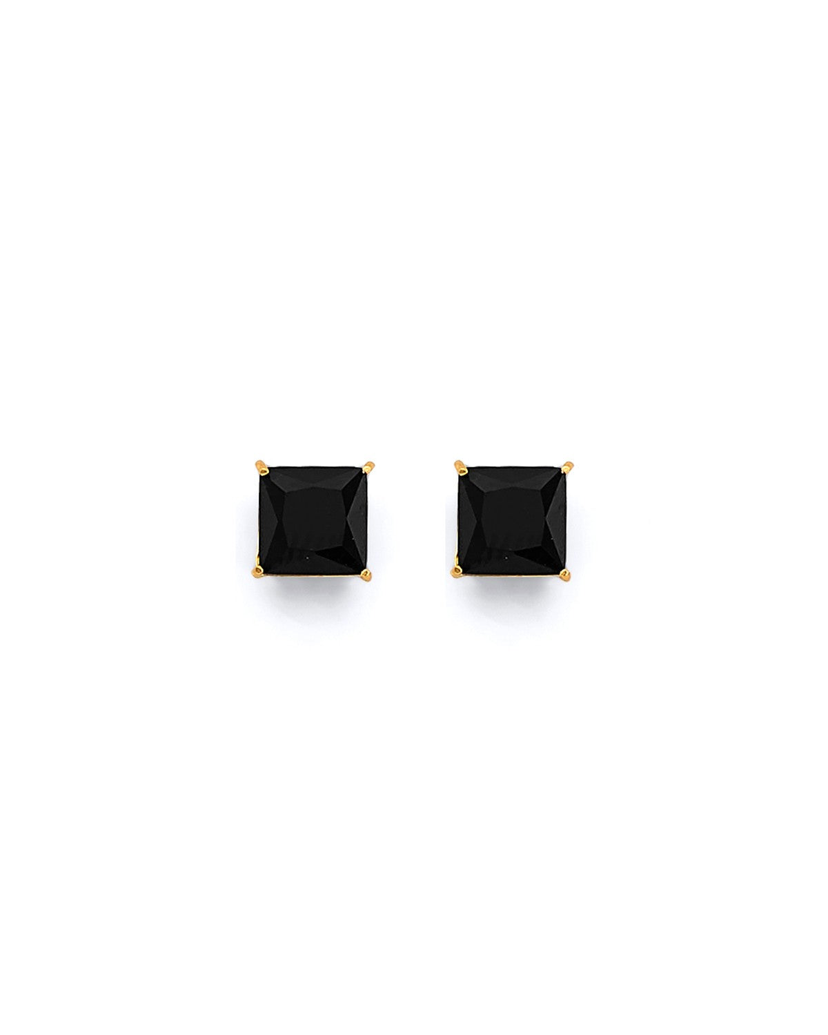 14K Yellow Gold Square 6mm Black CZ Stud Earrings with Screw Back (ST-0822)