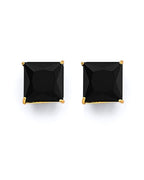 14K Yellow Gold Square 7mm Black CZ Stud Earrings with Screw Back (ST-0823)
