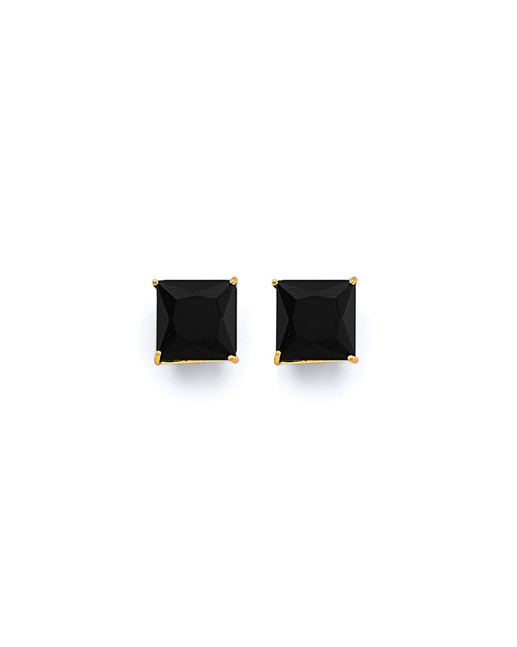 14K Yellow Gold Square 7mm Black CZ Stud Earrings with Screw Back (ST-0823)