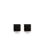 14K Yellow Gold Square 7mm Black CZ Stud Earrings with Screw Back (ST-0823)