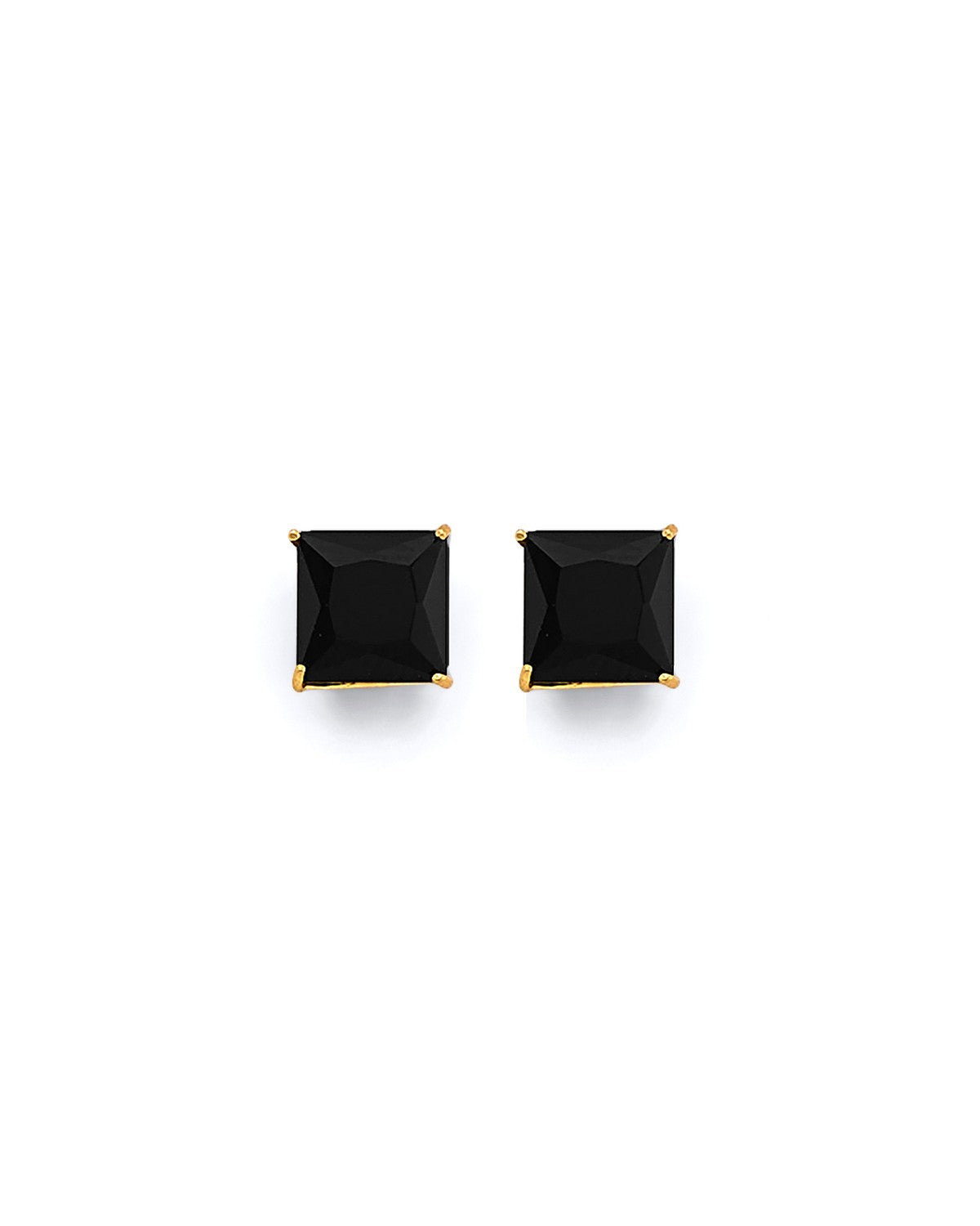 14K Yellow Gold Square 7mm Black CZ Stud Earrings with Screw Back (ST-0823)