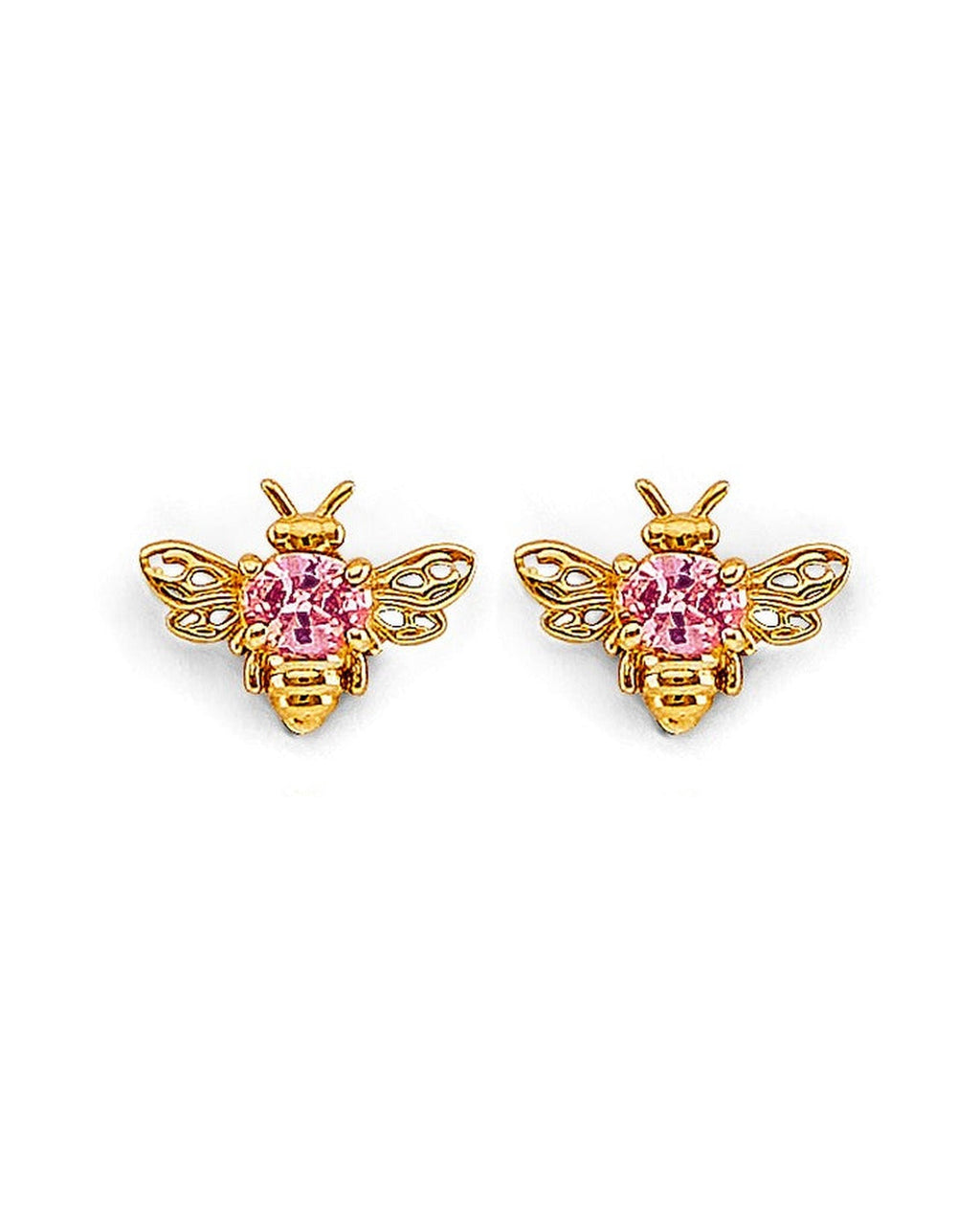 14K Yellow Gold Bee CZ Stud Earrings with Screw Back (ST-0833)