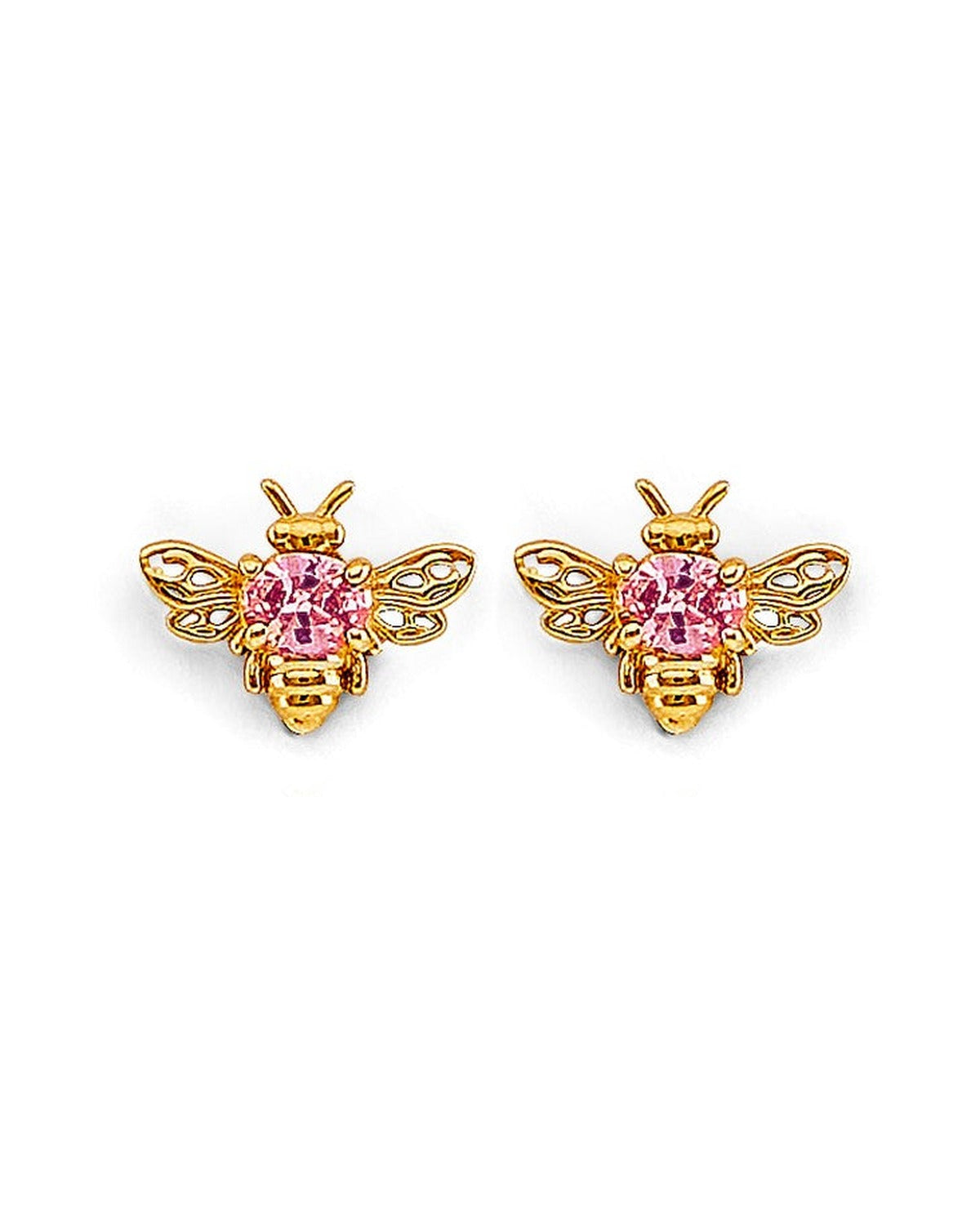 14K Yellow Gold Bee CZ Stud Earrings with Screw Back (ST-0833)