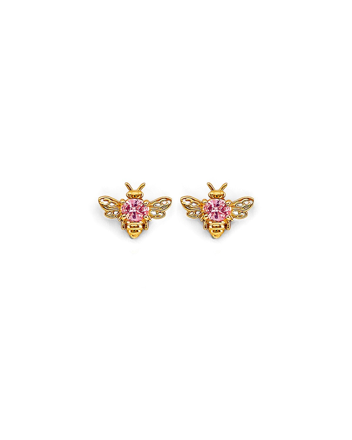 14K Yellow Gold Bee CZ Stud Earrings with Screw Back (ST-0833)