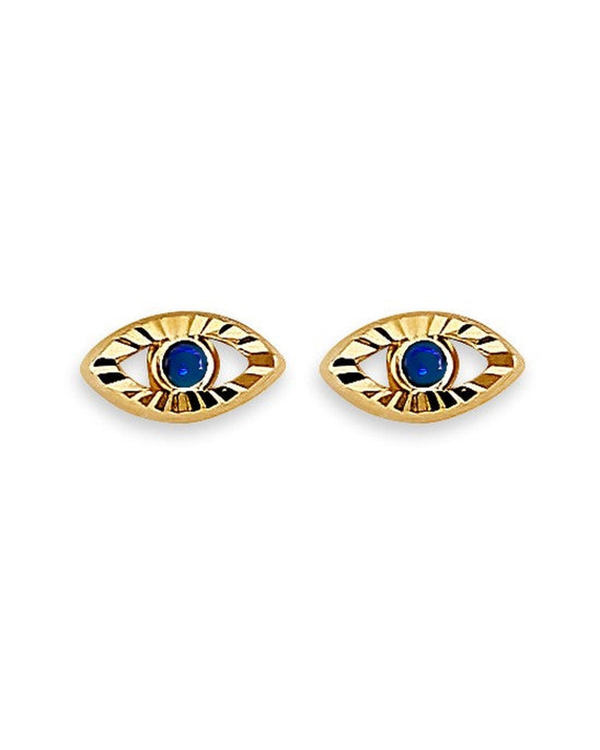 14K Yellow Gold Evil Eye Stud Earrings with Screw Back (ST-0852)