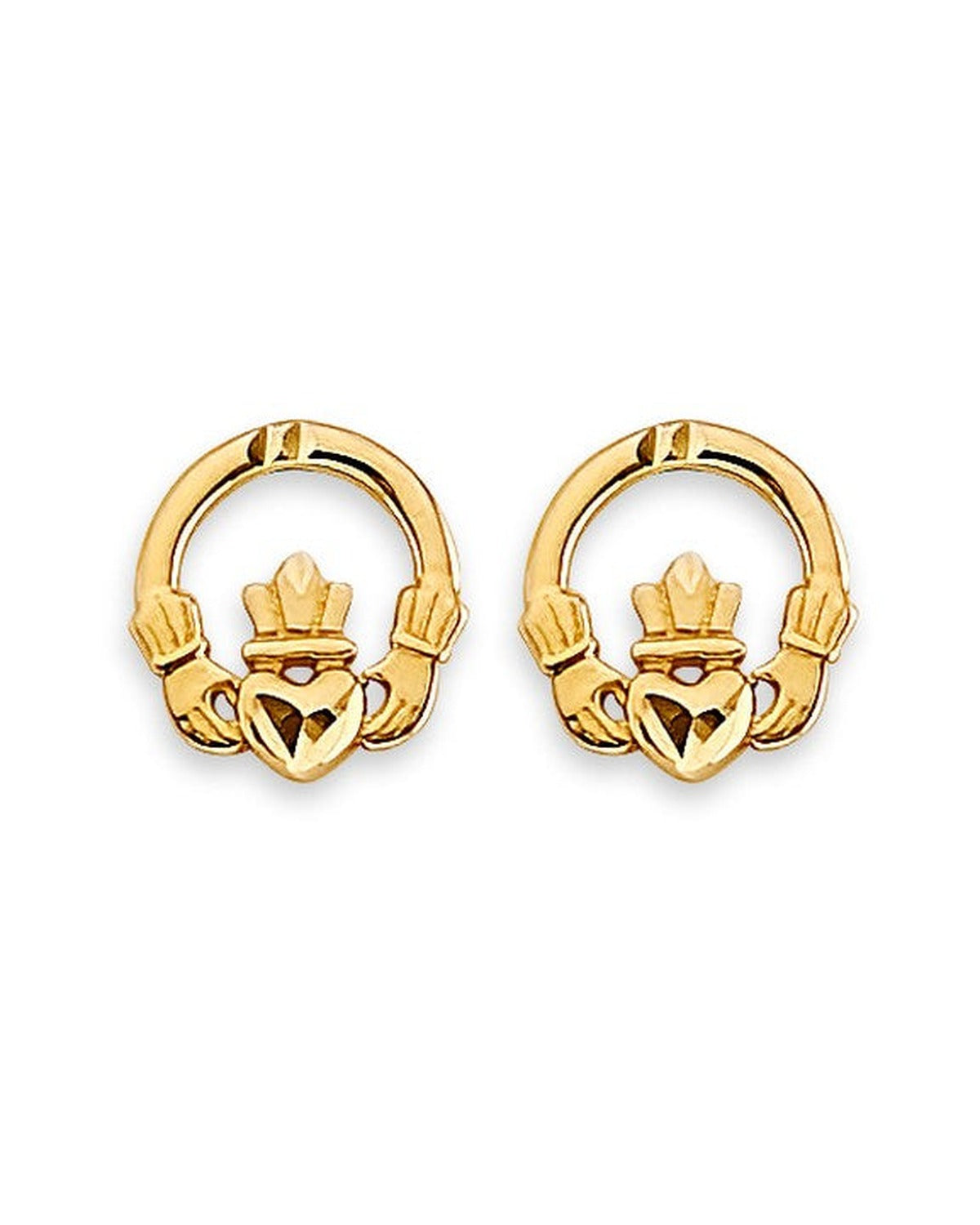 14K Yellow Gold Claddagh Stud Earrings with Screw Back (ST-0854)