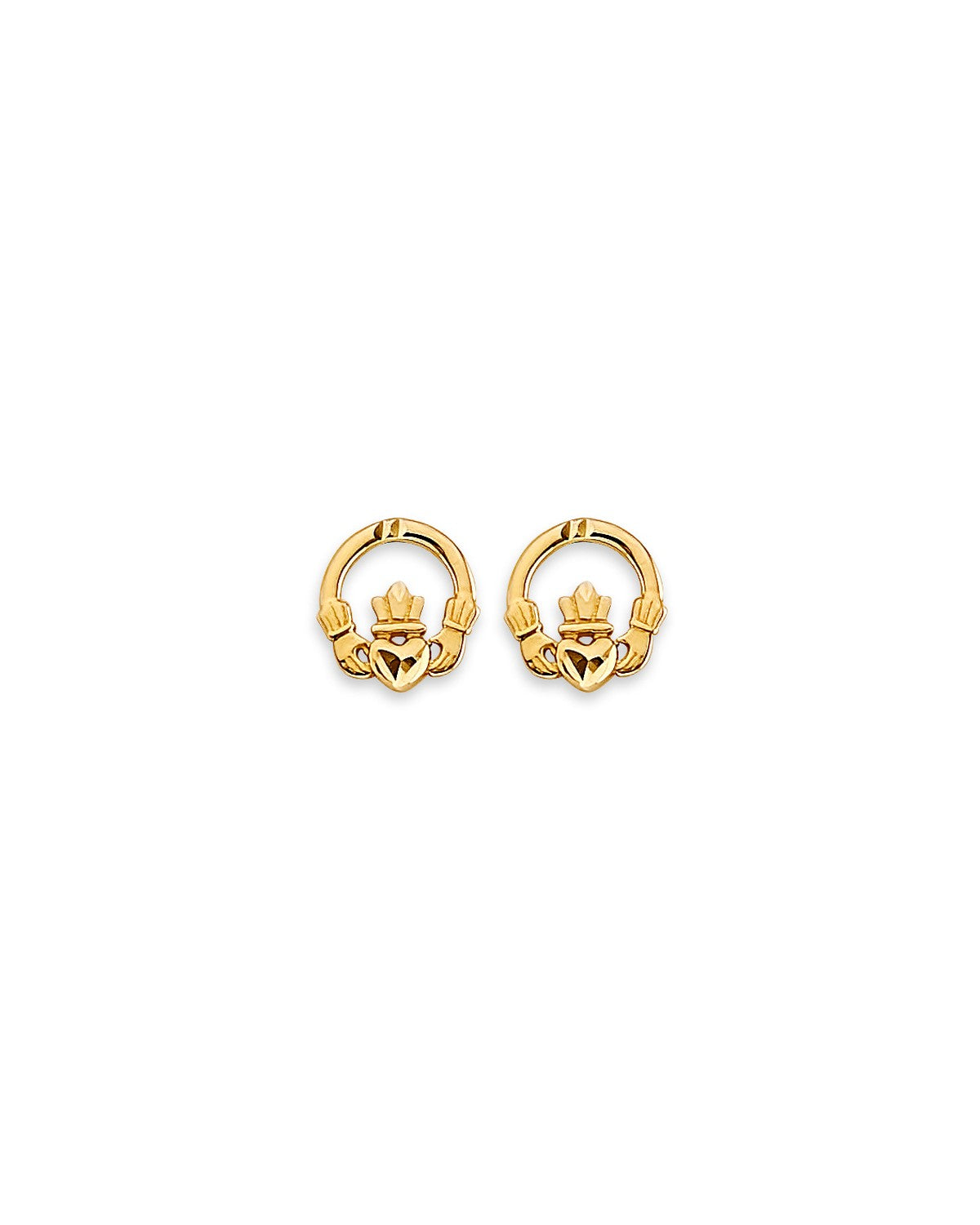 14K Yellow Gold Claddagh Stud Earrings with Screw Back (ST-0854)