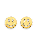 14K Yellow Gold Smiling Emoji Stud Earrings with Screw Back (ST-0855)