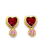 14K Yellow Gold Heart CZ Stud Earrings with Screw Back (ST-0857)