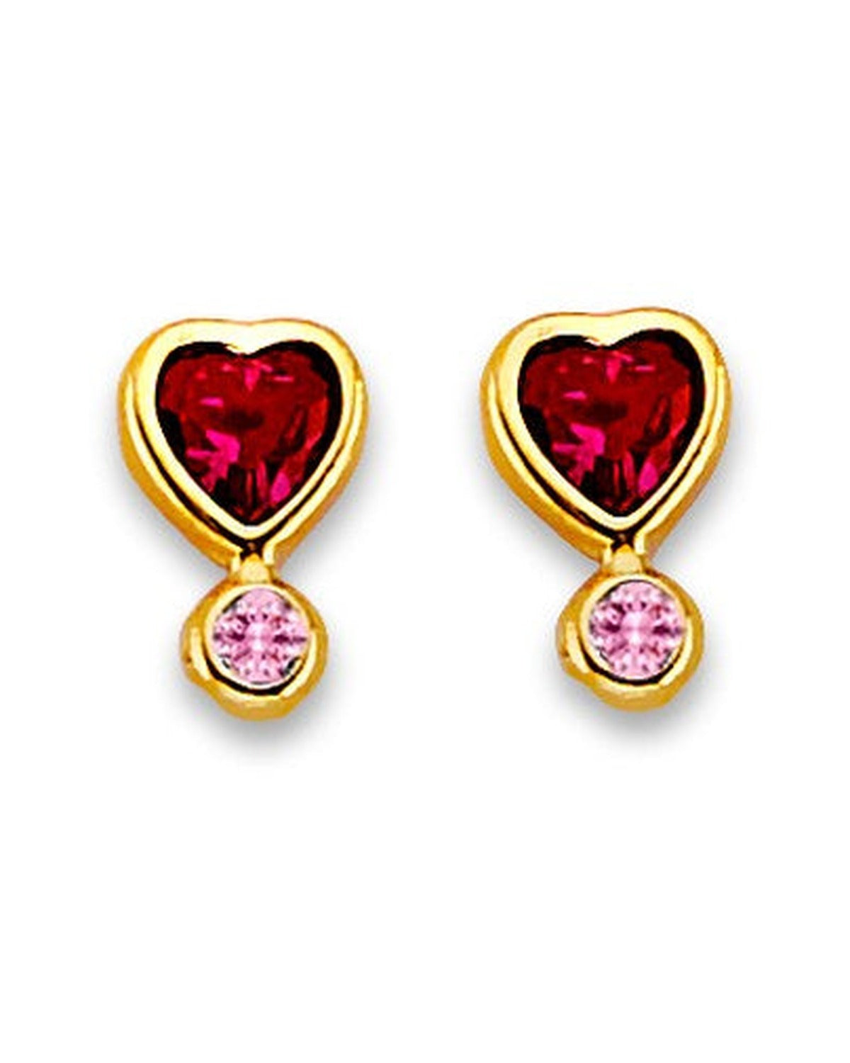 14K Yellow Gold Heart CZ Stud Earrings with Screw Back (ST-0857)