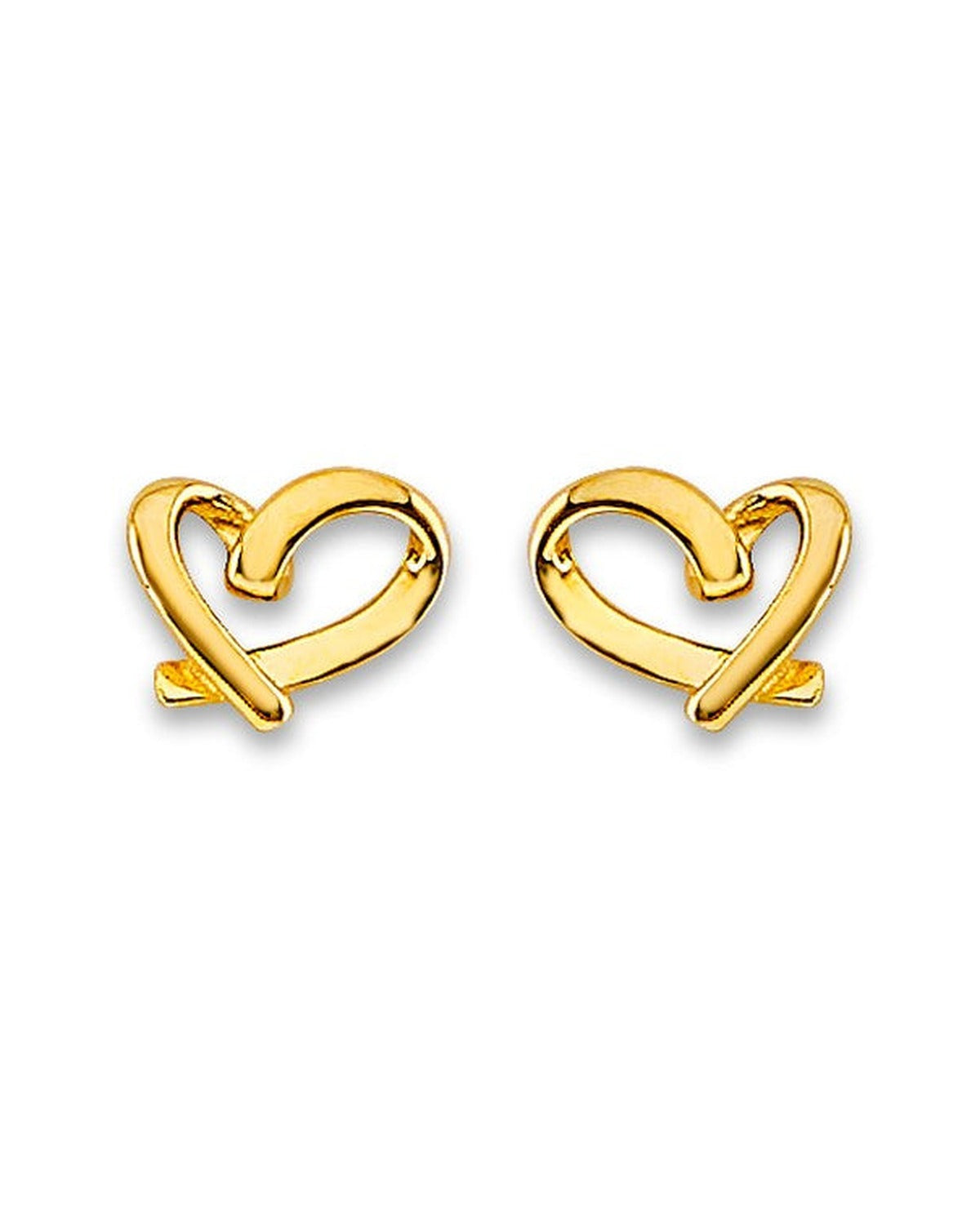 14K Yellow Gold Heart Stud Earrings with Screw Back (ST-0859)
