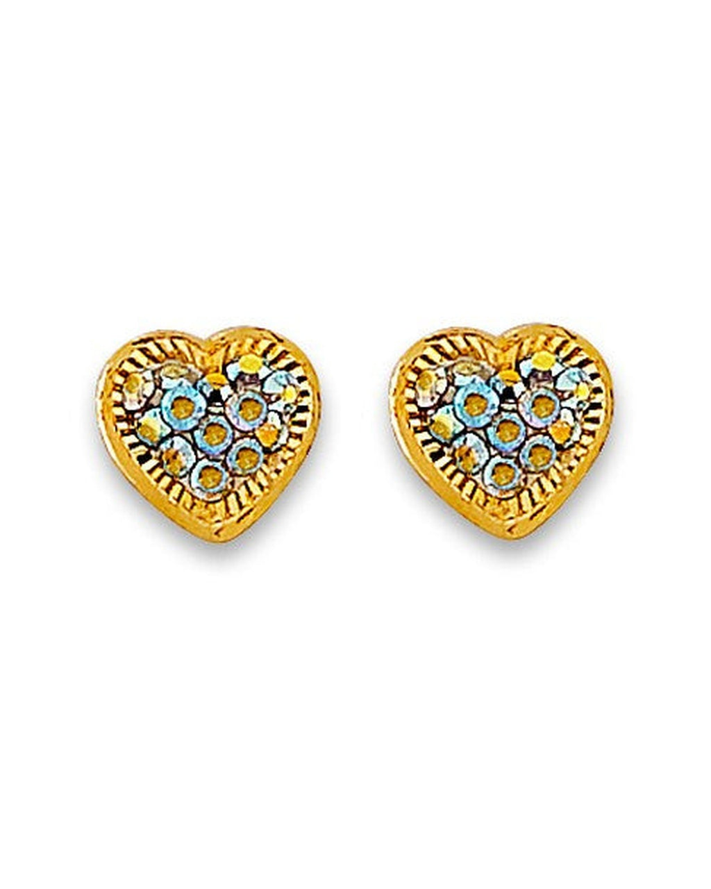 14K Yellow Gold Heart CZ Stud Earring with Screw Back (ST-0860)