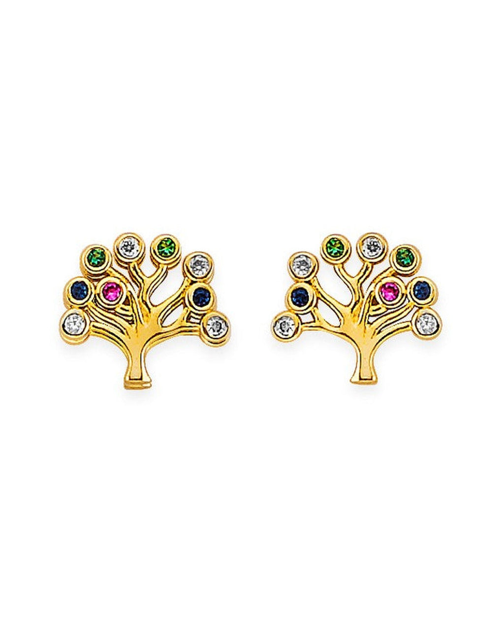14K Yellow Gold Tree of Life CZ Stud Earrings with Screw Back (ST-0862)