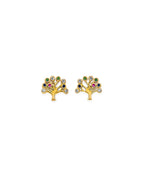 14K Yellow Gold Tree of Life CZ Stud Earrings with Screw Back (ST-0862)