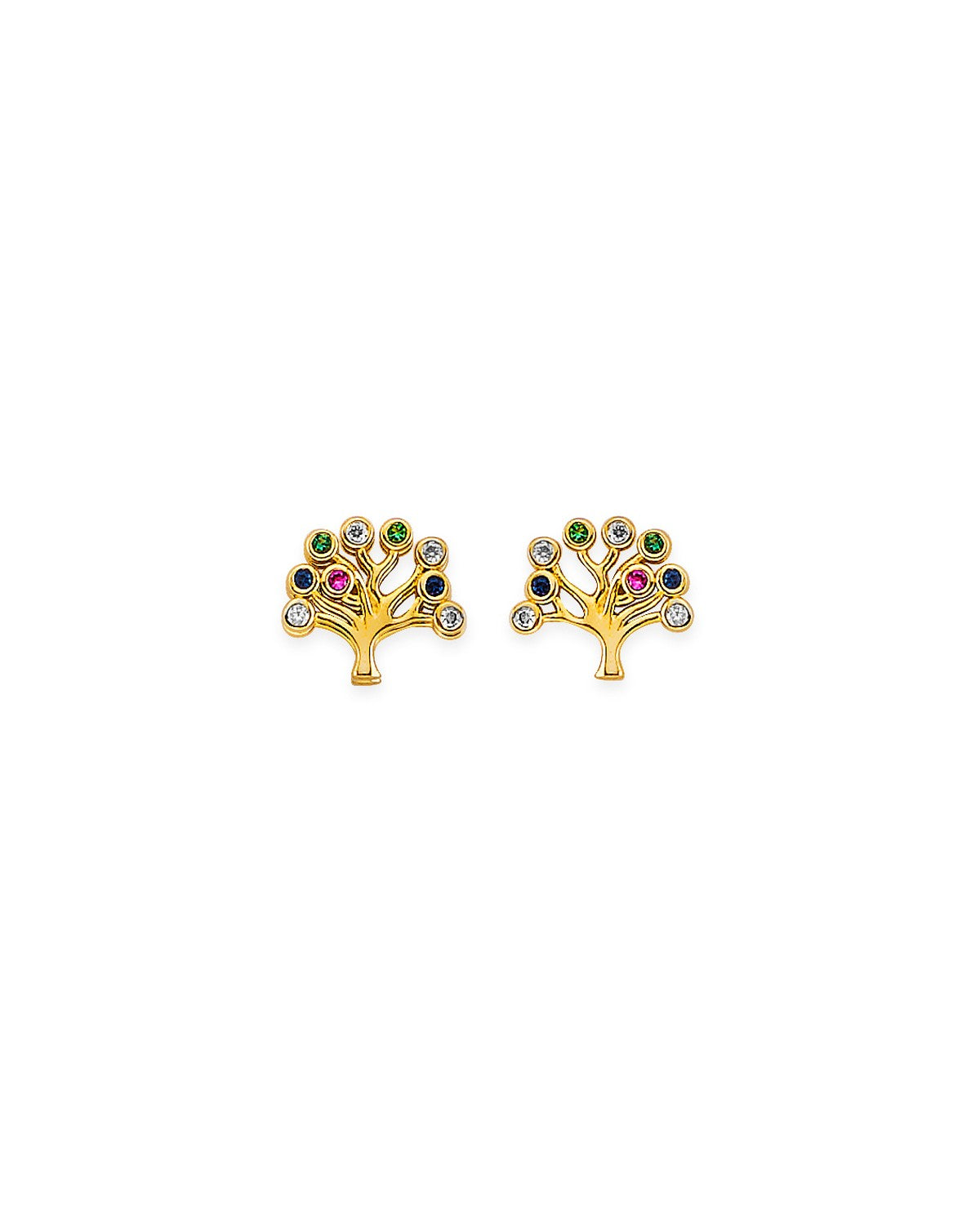 14K Yellow Gold Tree of Life CZ Stud Earrings with Screw Back (ST-0862)