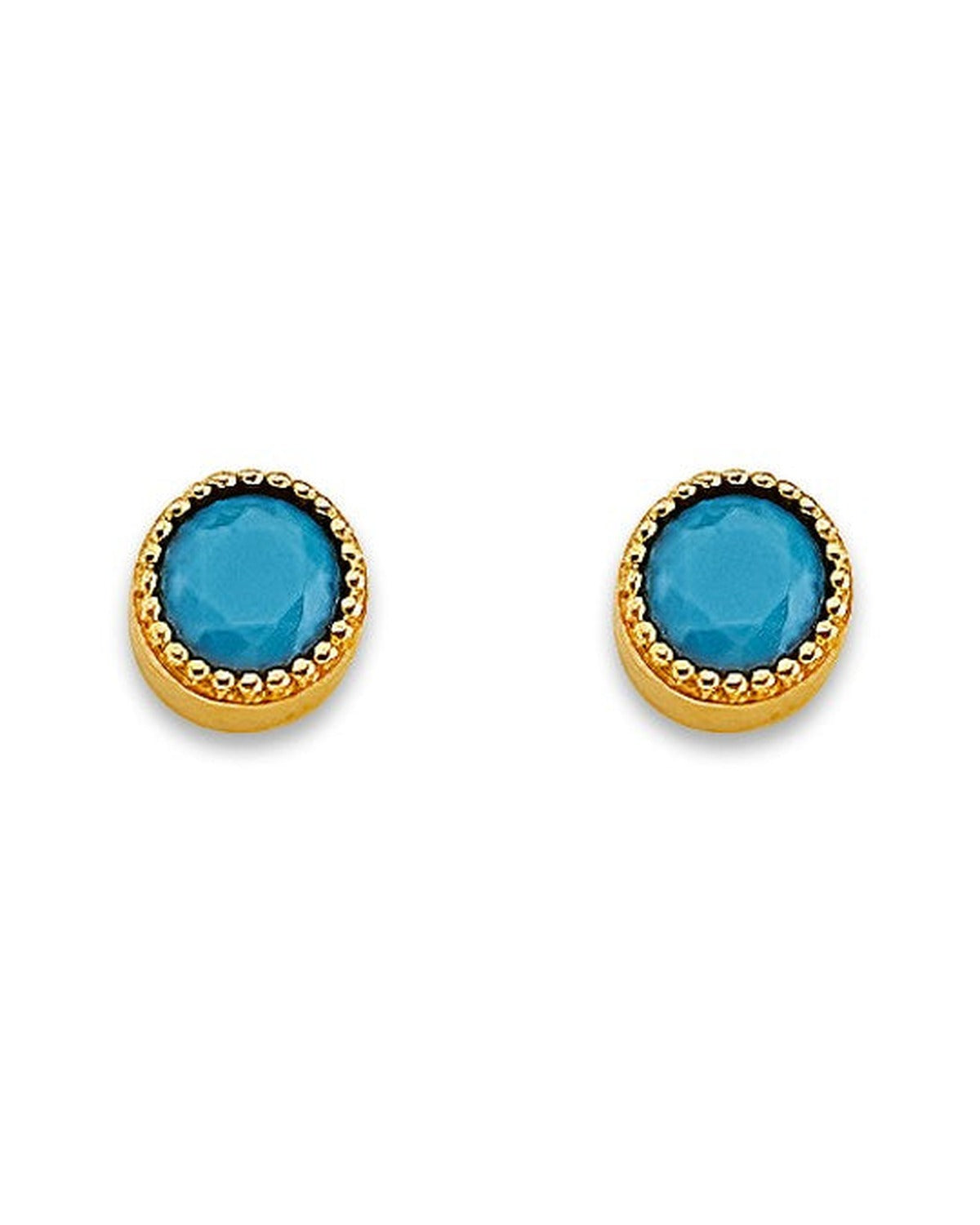 14K Yellow Gold Round Turquoise Stud Earrings with Screw Back (ST-0864)