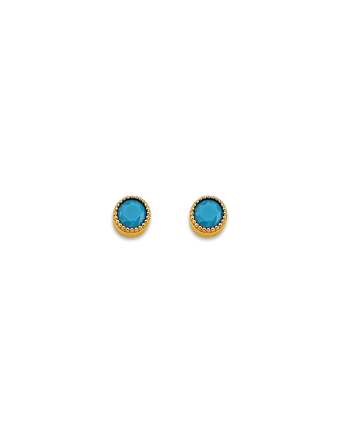 14K Yellow Gold Round Turquoise Stud Earrings with Screw Back (ST-0864)