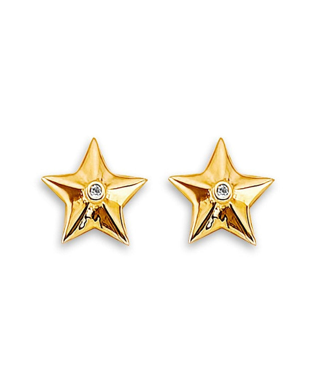 14K Yellow Gold Star CZ Stud Earrings with Screw Back (ST-0871)
