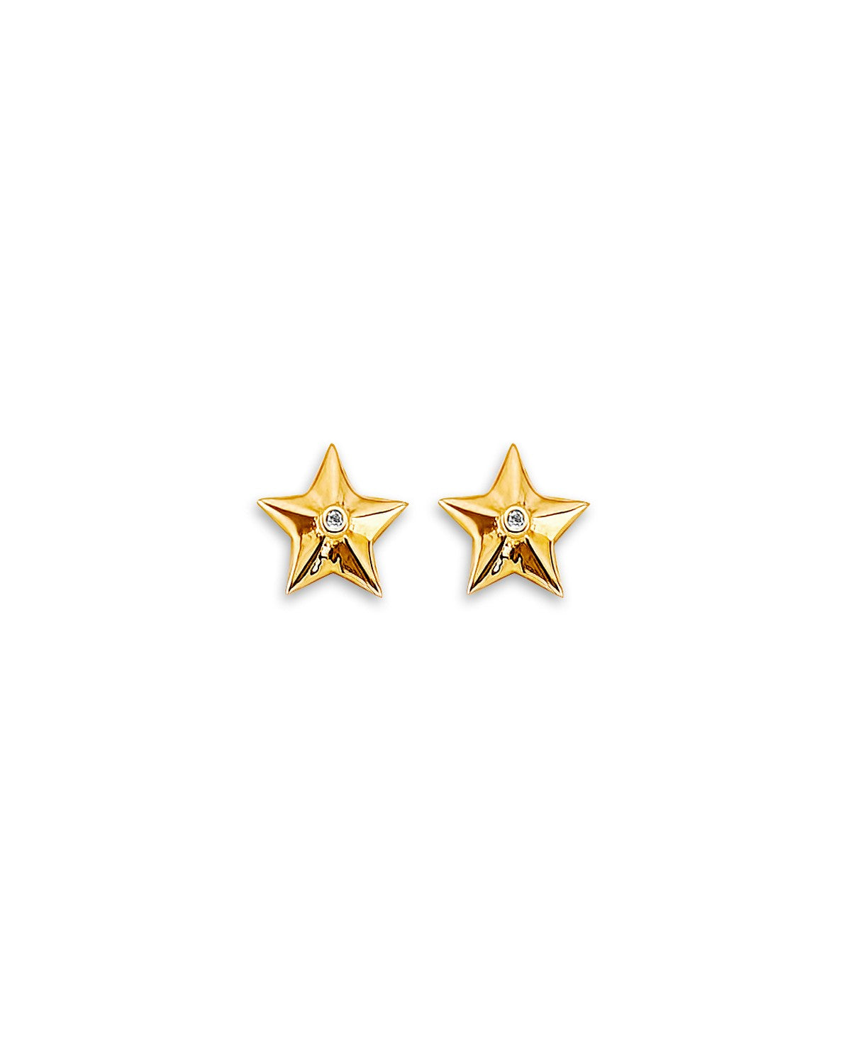 14K Yellow Gold Star CZ Stud Earrings with Screw Back (ST-0871)