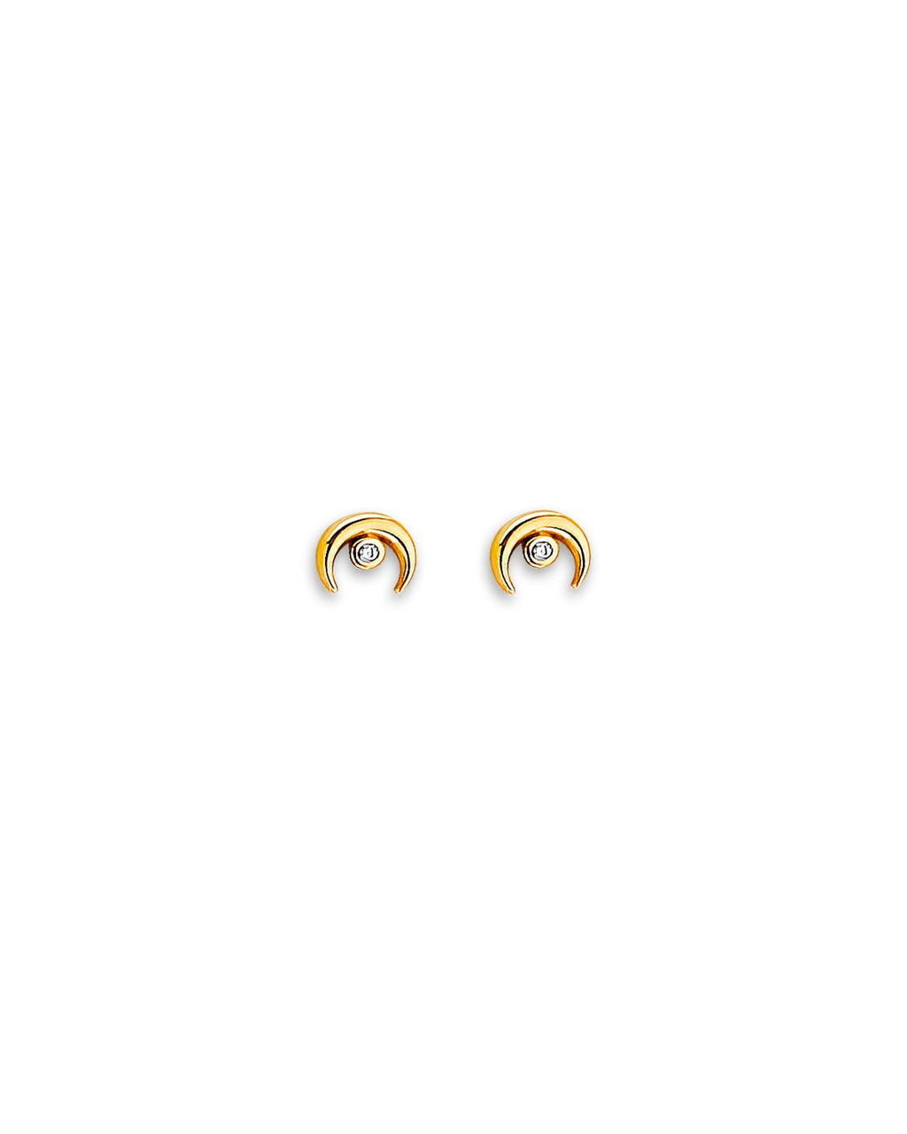 14K Yellow Gold Moon CZ Stud Earrings with Screw Back (ST-0874)