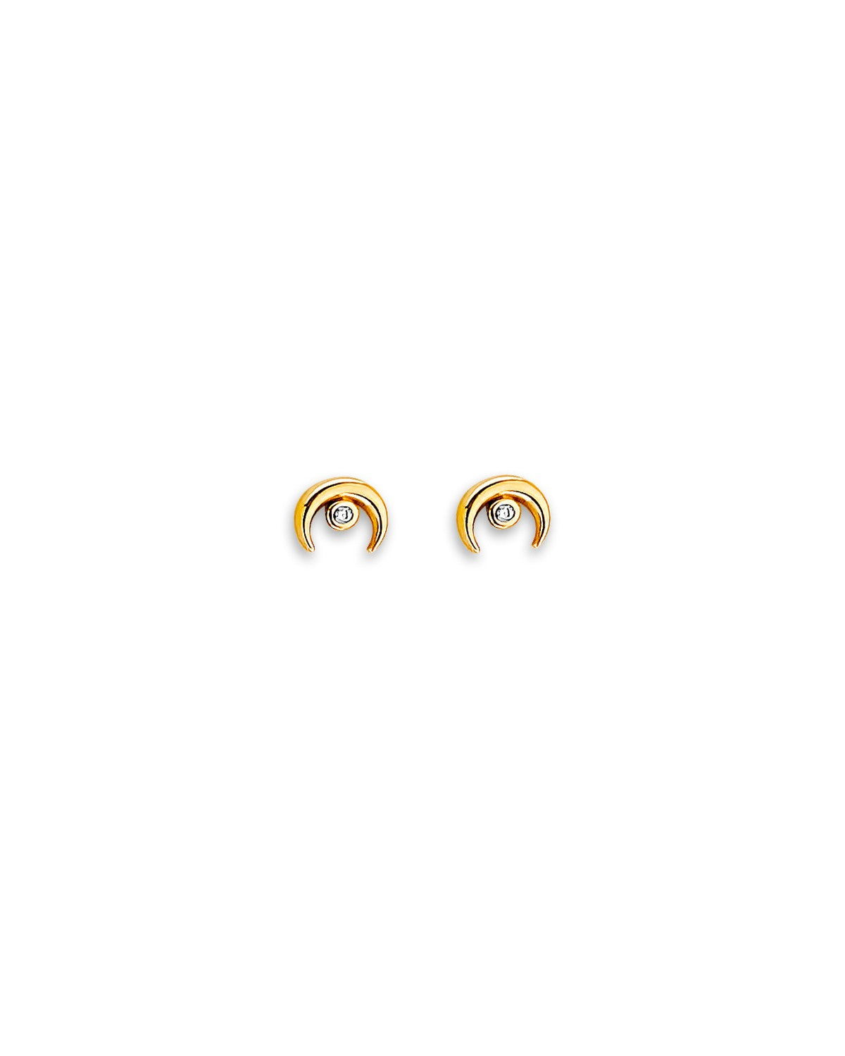 14K Yellow Gold Moon CZ Stud Earrings with Screw Back (ST-0874)