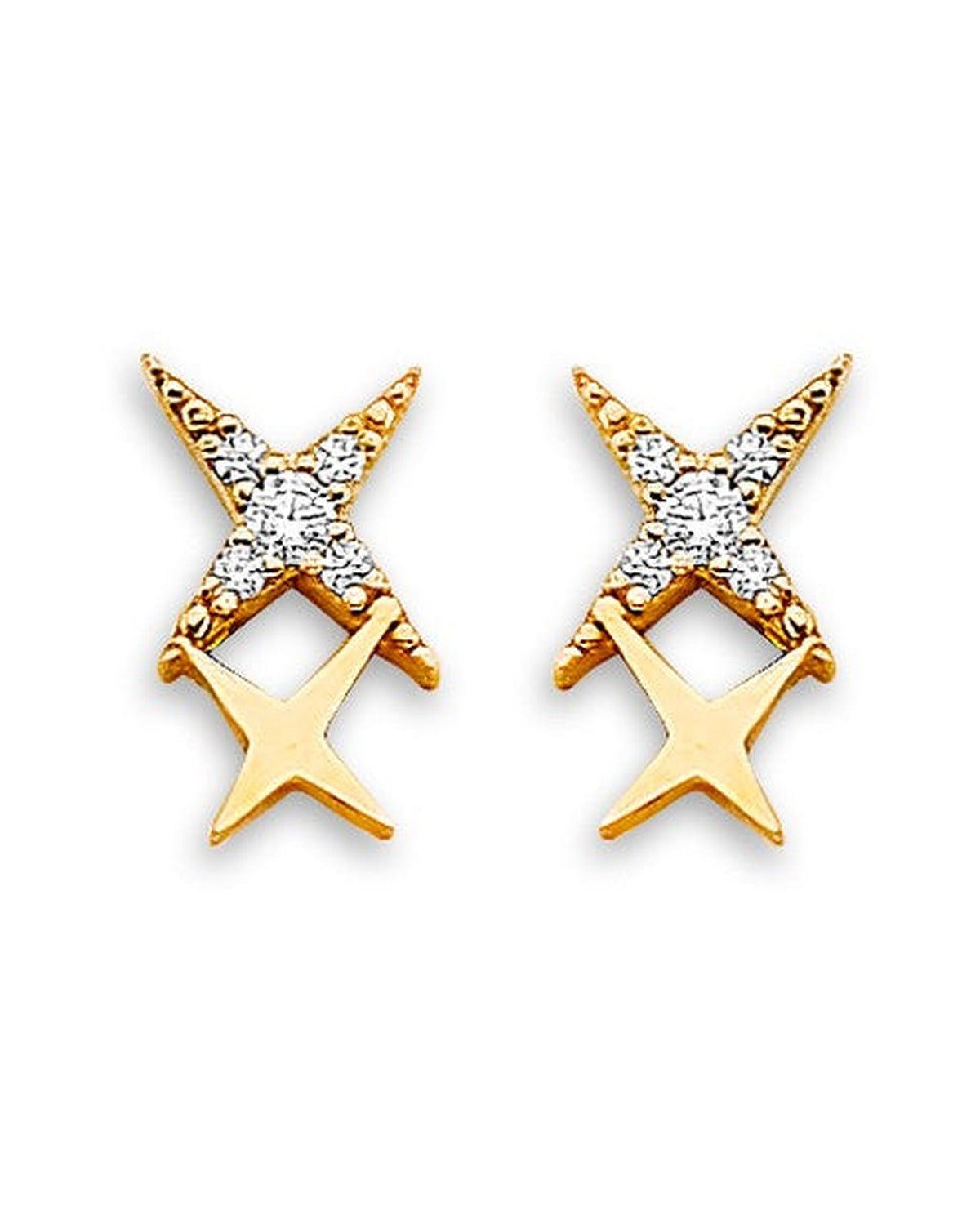 14K Yellow Gold Star CZ Stud Earrings with Screw Back (ST-0877)