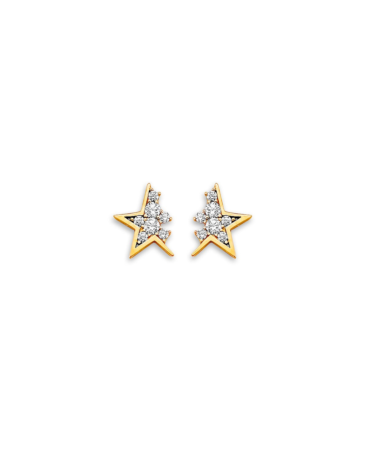 14K Yellow Gold Star CZ Stud Earrings with Screw Back (ST-0878)