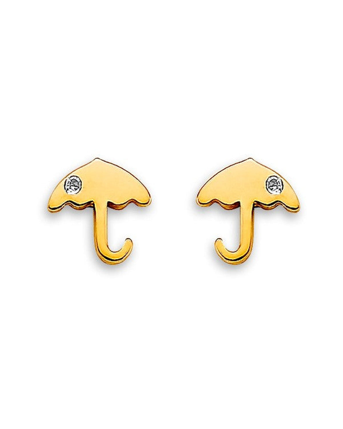 14K Yellow Gold Umbrella CZ Stud Earrings with Screw Back (ST-0880)