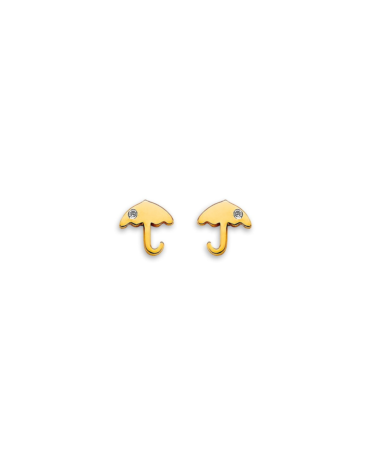 14K Yellow Gold Umbrella CZ Stud Earrings with Screw Back (ST-0880)