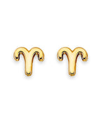 14K Yellow Gold Zodiac-Aries Stud Earrings with Screw Back (ST-0881-ARIES)