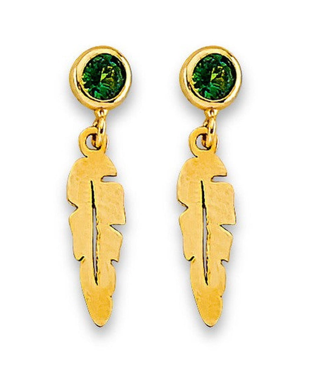 14K Yellow Gold Feather CZ Stud Earrings with Screw Back (ST-0886)