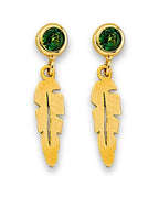 14K Yellow Gold Feather CZ Stud Earrings with Screw Back (ST-0886)