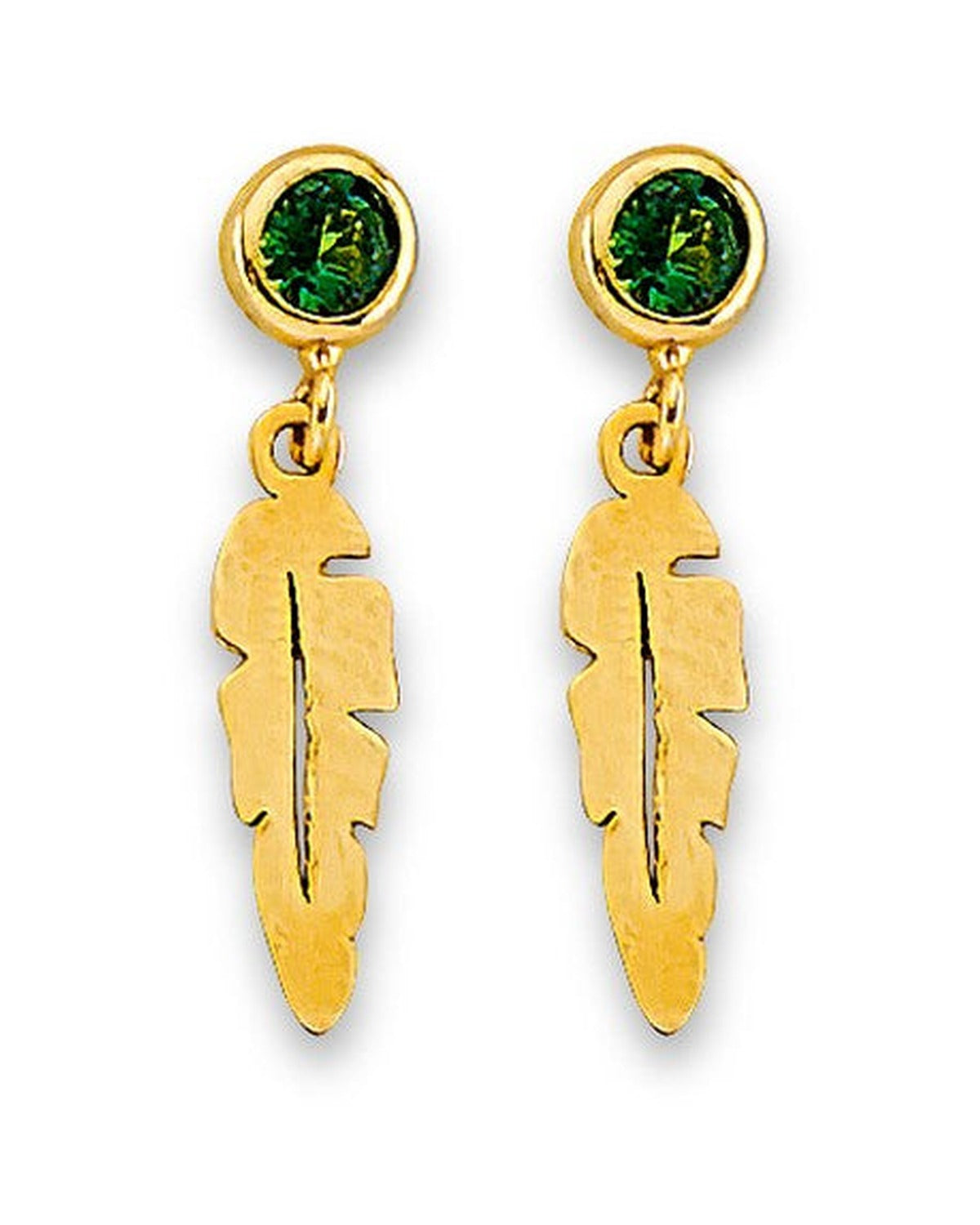 14K Yellow Gold Feather CZ Stud Earrings with Screw Back (ST-0886)
