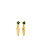 14K Yellow Gold Feather CZ Stud Earrings with Screw Back (ST-0886)