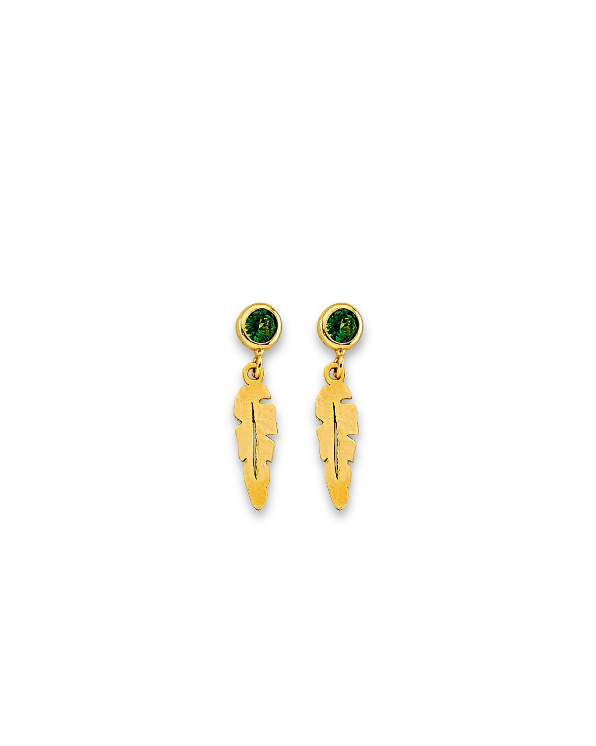 14K Yellow Gold Feather CZ Stud Earrings with Screw Back (ST-0886)