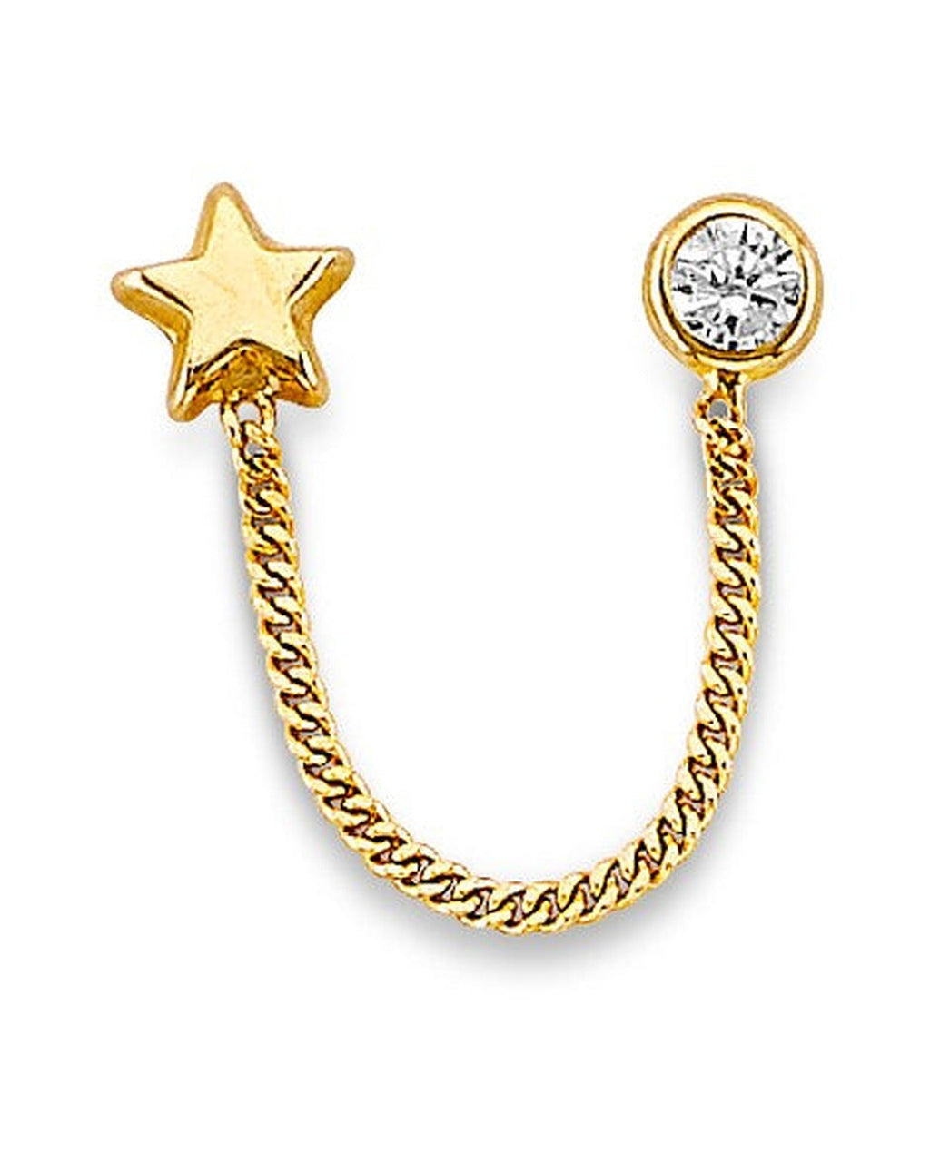 14K Yellow Gold Star CZ Crawler Stud Earrings with Screw Back (ST-0890)