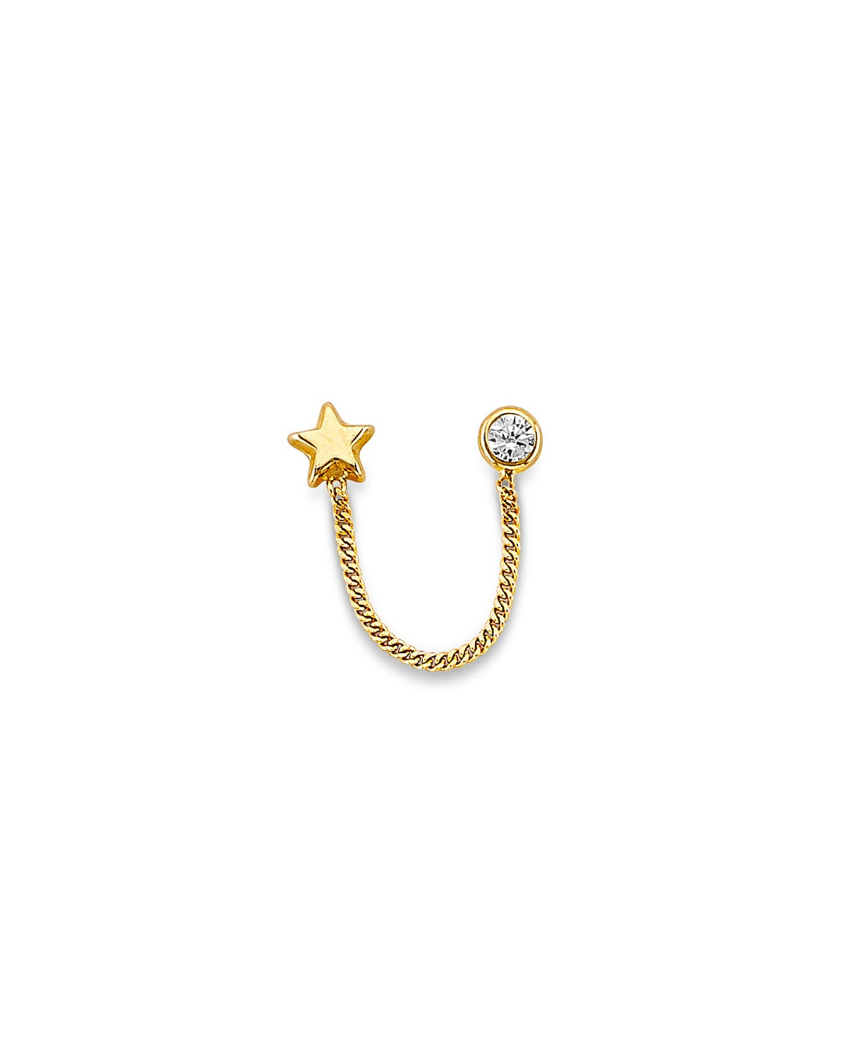 14K Yellow Gold Star CZ Crawler Stud Earrings with Screw Back (ST-0890)