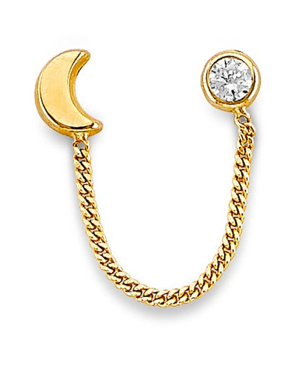 14K Yellow Gold Moon CZ Crawler Stud Earrings with Screw Back (ST-0891)